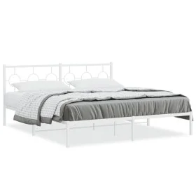 Metal bed frame with white headboard 183x213 cm by vidaXL, Beds and slatted bases - Ref: Foro24-376280, Price: 109,32 €, Disc...