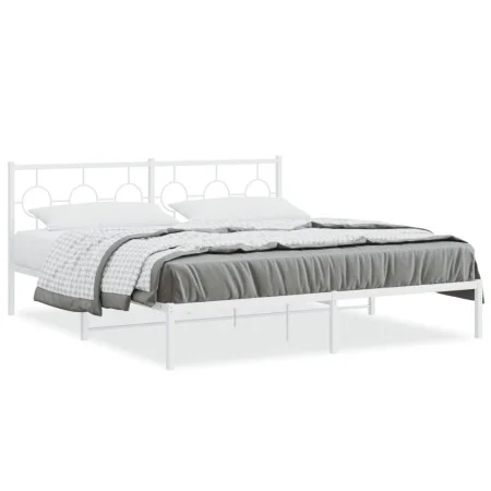 Metal bed frame with white headboard 183x213 cm by vidaXL, Beds and slatted bases - Ref: Foro24-376280, Price: 109,32 €, Disc...