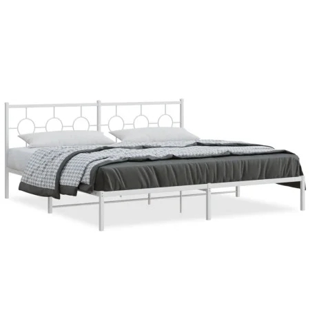 Bettgestell aus weißem Metall mit Kopfteil 200x200 cm von vidaXL, Betten und Lattenroste - Ref: Foro24-376282, Preis: 113,15 ...