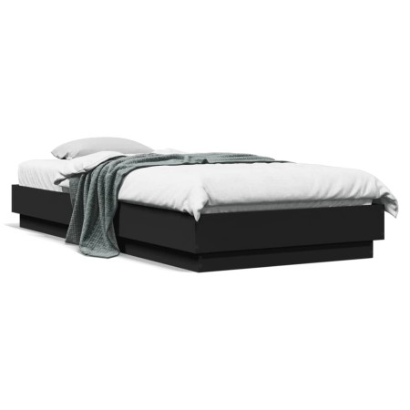 Black engineered wood bed frame 100x200 cm by vidaXL, Beds and slatted bases - Ref: Foro24-839596, Price: 90,45 €, Discount: %