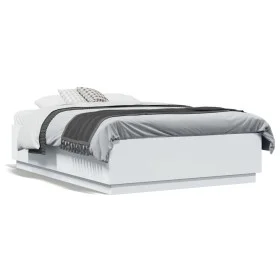White engineered wood bed frame with LED 135x190 cm by vidaXL, Beds and slatted bases - Ref: Foro24-3209646, Price: 168,77 €,...
