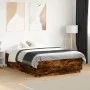 Smoked oak engineered wood bed frame 135x190cm by vidaXL, Beds and slatted bases - Ref: Foro24-3209741, Price: 142,13 €, Disc...