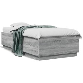 Sonoma gray wood bed frame with LED lights 90x190 cm by vidaXL, Beds and slatted bases - Ref: Foro24-3209665, Price: 133,97 €...