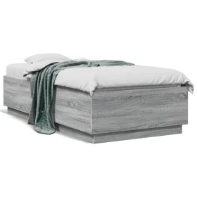 Sonoma gray wood bed frame with LED lights 90x190 cm by vidaXL, Beds and slatted bases - Ref: Foro24-3209665, Price: 132,31 €...