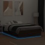 Bed frame with LED lights brown oak wood 135x190 cm by vidaXL, Beds and slatted bases - Ref: Foro24-3209652, Price: 169,71 €,...