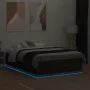 Bed frame with LED lights brown oak wood 135x190 cm by vidaXL, Beds and slatted bases - Ref: Foro24-3209652, Price: 167,65 €,...