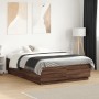 Bed frame with LED lights brown oak wood 135x190 cm by vidaXL, Beds and slatted bases - Ref: Foro24-3209652, Price: 169,71 €,...