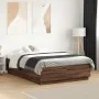 Bed frame with LED lights brown oak wood 135x190 cm by vidaXL, Beds and slatted bases - Ref: Foro24-3209652, Price: 167,65 €,...