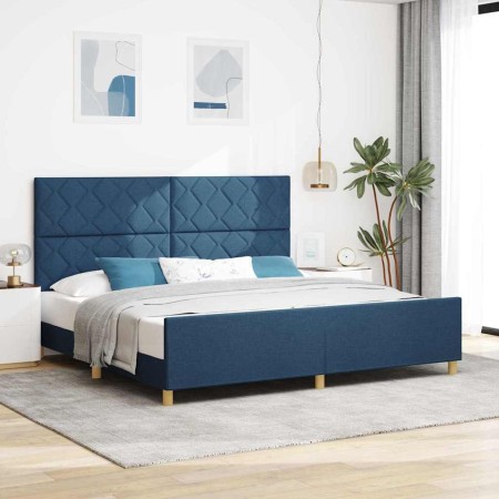 Estructura de cama con cabecera Azul 200 x 200 cm tela