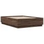 Bed frame with LED lights brown oak wood 135x190 cm by vidaXL, Beds and slatted bases - Ref: Foro24-3209652, Price: 167,65 €,...