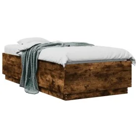 Bed frame with LED lights smoked oak wood 75x190 cm by vidaXL, Beds and slatted bases - Ref: Foro24-3209671, Price: 123,66 €,...
