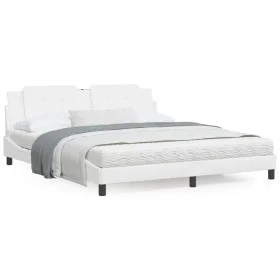 Bed frame with LED light white synthetic leather 180x200cm by vidaXL, Beds and slatted bases - Ref: Foro24-3214125, Price: 24...