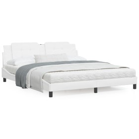 Estructura de cama con luz LED cuero sintético blanco 180x200cm de vidaXL, Camas y somieres - Ref: Foro24-3214125, Precio: 24...
