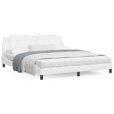 Bed frame with LED light white synthetic leather 180x200cm by vidaXL, Beds and slatted bases - Ref: Foro24-3214125, Price: 24...