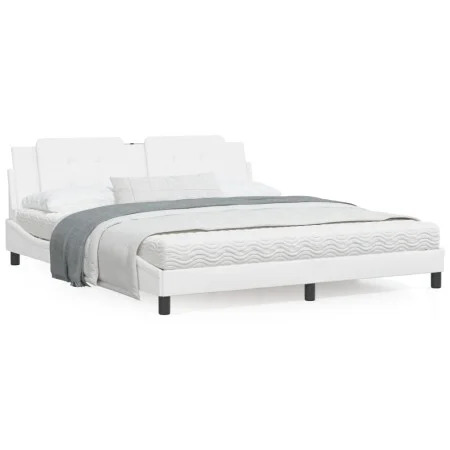 Bed frame with LED light white synthetic leather 180x200cm by vidaXL, Beds and slatted bases - Ref: Foro24-3214125, Price: 24...