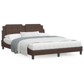 Bed frame with LED lights brown PE leather 160x200 cm by vidaXL, Beds and slatted bases - Ref: Foro24-3214119, Price: 230,44 ...