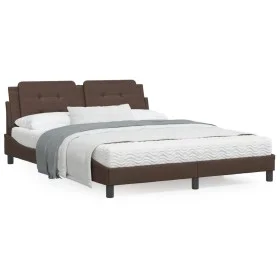 Bed frame with LED lights brown PE leather 160x200 cm by vidaXL, Beds and slatted bases - Ref: Foro24-3214119, Price: 233,63 ...