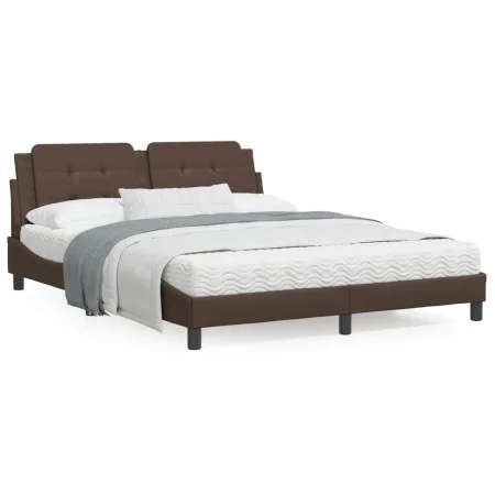 Bed frame with LED lights brown PE leather 160x200 cm by vidaXL, Beds and slatted bases - Ref: Foro24-3214119, Price: 233,63 ...