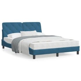 Estructura de cama con luces LED terciopelo azul 120x200 cm