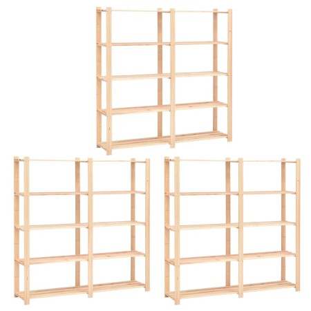 Estantería 5 niveles 3 unidades madera pino maciza 500 kg