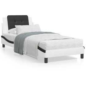 Estructura cama con LED cuero sintético blanco negro 80x200 cm