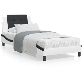 Estructura cama con LED cuero sintético blanco negro 90x200 cm