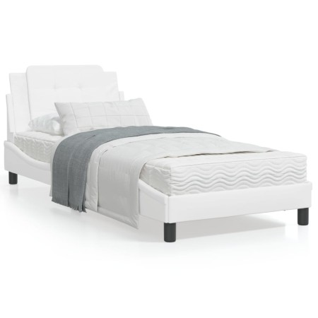 Estructura de cama con cabecero cuero sintético blanco 90x190cm