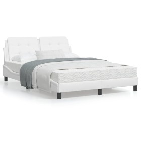 Estructura de cama cabecero cuero sintético blanco 140x190 cm