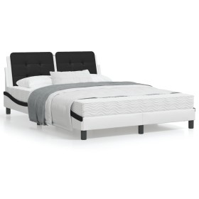 Estructura cama cabecero cuero sintético blanco negro 140x200cm de vidaXL, Camas y somieres - Ref: Foro24-3208190, Precio: 21...