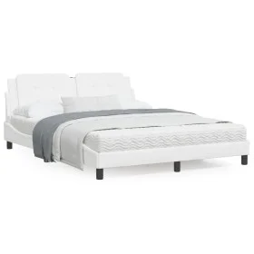 White synthetic leather headboard bed frame 160x200 cm by vidaXL, Beds and slatted bases - Ref: Foro24-3208192, Price: 211,74...