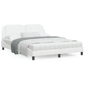 Bed with white synthetic leather mattress 160x200 cm by vidaXL, Beds and slatted bases - Ref: Foro24-3208874, Price: 391,30 €...