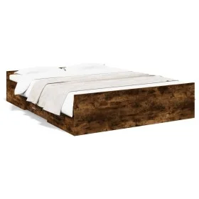 Smoked oak engineered wood bed with drawers 140x200 cm by vidaXL, Beds and slatted bases - Ref: Foro24-3280297, Price: 156,62...