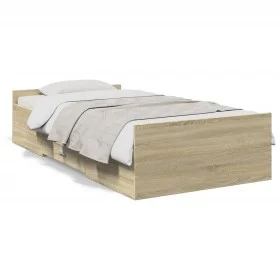 Sonoma oak engineered wood bed with drawers 90x190 cm by vidaXL, Beds and slatted bases - Ref: Foro24-3280344, Price: 114,91 ...