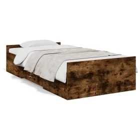 Smoked oak engineered wood bed with drawers 90x190 cm by vidaXL, Beds and slatted bases - Ref: Foro24-3280346, Price: 115,46 ...