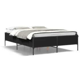 Engineered wood and black metal bed frame 140x200cm by vidaXL, Beds and slatted bases - Ref: Foro24-3279797, Price: 149,27 €,...