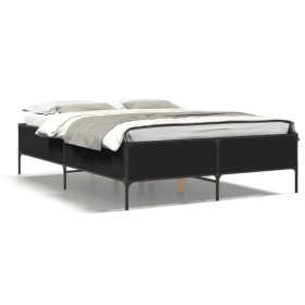 Engineered wood and black metal bed frame 140x190cm by vidaXL, Beds and slatted bases - Ref: Foro24-3279807, Price: 146,18 €,...