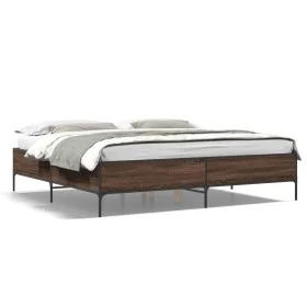 Oak brown metal engineered wood bed frame 200x200 cm by vidaXL, Beds and slatted bases - Ref: Foro24-3279781, Price: 155,91 €...