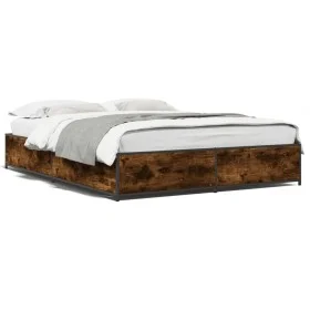 Engineered wood bed frame metal smoked oak 120x190cm by vidaXL, Beds and slatted bases - Ref: Foro24-3279864, Price: 116,12 €...