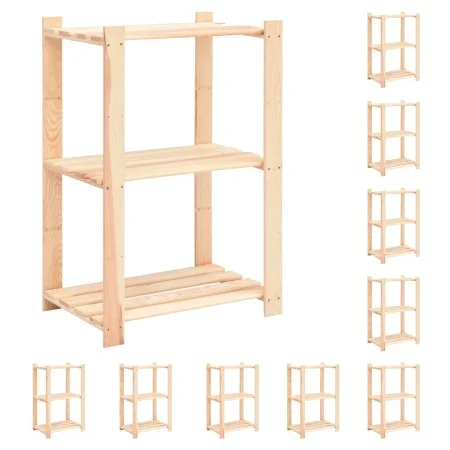 3-level shelf, 10 units, solid pine wood, 150 kg by vidaXL, Industrial shelving - Ref: Foro24-3051124, Price: 366,63 €, Disco...