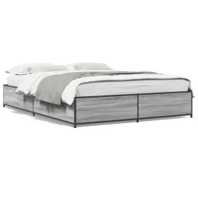 Sonoma gray metal engineered wood bed frame 140x200 cm by vidaXL, Beds and slatted bases - Ref: Foro24-3279845, Price: 129,25...