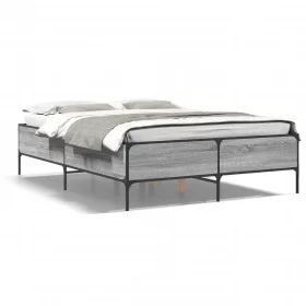 Sonoma gray metal engineered wood bed frame 150x200 cm by vidaXL, Beds and slatted bases - Ref: Foro24-3279795, Price: 149,36...