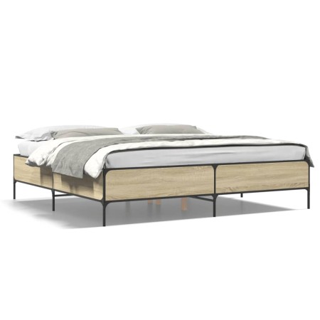 Engineered wood metal bed frame Sonoma oak 180x200 cm by vidaXL, Beds and slatted bases - Ref: Foro24-3279783, Price: 150,81 ...
