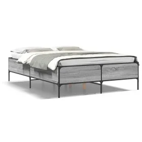 Sonoma gray metal engineered wood bed frame 120x200 cm by vidaXL, Beds and slatted bases - Ref: Foro24-3279805, Price: 147,02...