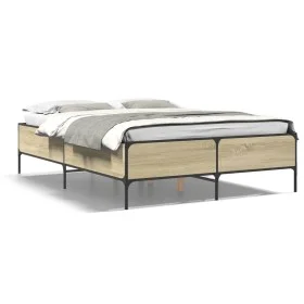 Sonoma oak metal engineered wood bed frame 120x190 cm by vidaXL, Beds and slatted bases - Ref: Foro24-3279818, Price: 136,74 ...