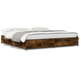 Engineered wood bed frame metal smoked oak 200x200cm by vidaXL, Beds and slatted bases - Ref: Foro24-3279824, Price: 141,35 €...