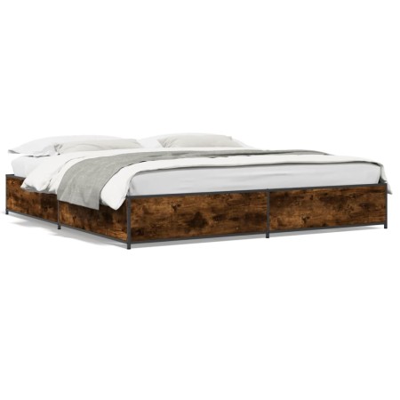 Engineered wood bed frame metal smoked oak 200x200cm by vidaXL, Beds and slatted bases - Ref: Foro24-3279824, Price: 143,08 €...