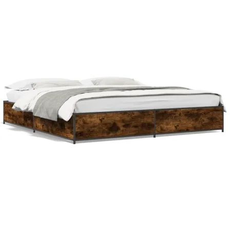 Engineered wood bed frame metal smoked oak 200x200cm by vidaXL, Beds and slatted bases - Ref: Foro24-3279824, Price: 141,32 €...