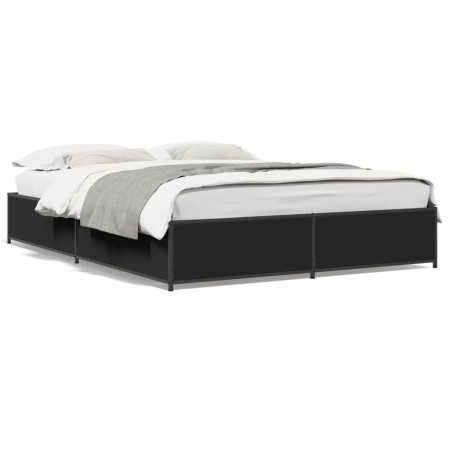Estructura de cama madera de ingeniería y metal negro 120x200cm de vidaXL, Camas y somieres - Ref: Foro24-3279847, Precio: 12...
