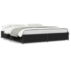 Engineered wood and black metal bed frame 160x200cm by vidaXL, Beds and slatted bases - Ref: Foro24-3279832, Price: 138,13 €,...