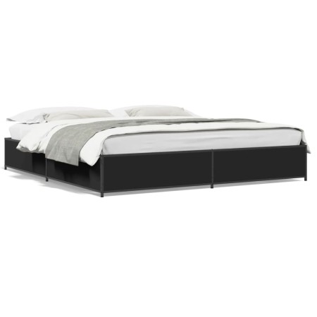 Engineered wood and black metal bed frame 160x200cm by vidaXL, Beds and slatted bases - Ref: Foro24-3279832, Price: 139,88 €,...